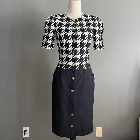 Louis Feraud Dresses & Skirts - Vintage 80s Louis Feraud Midi Sheath Dress US 4 Navy Herringbone Office Mob Wife